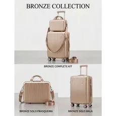 Mala De Viagem 10 KG 55x35x25cm Ziper Extensível 4 Roda Gira 360 Grau Fibra + Frasqueira