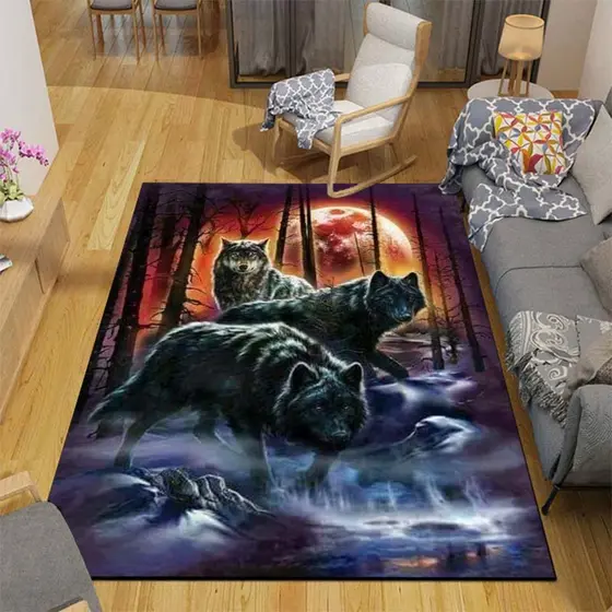Tapete de chão 3D Wolf Tapete de porta de sala de estar Tapete de cadeira antiderrapante de pelúcia Tapete de banheiro
