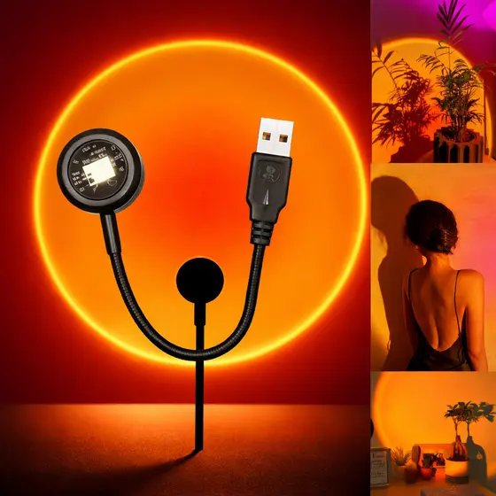 Luminária LED Pôr do Sol Sunset | Projetor Luz Noturna Decoração, Quarto, Fotografia Luz Ambiente