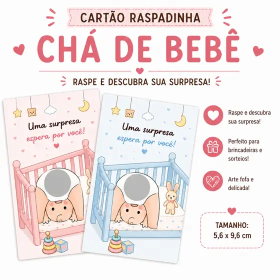 Raspadinha Chá de Bebê Fralda Cartão Brincadeira para Convidados Surpresa Premiada Festa Infantil