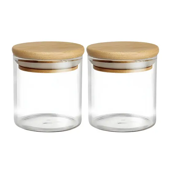 Kit De 2 Potes Hermético Mantimento De Vidro Com Tampa Bambu 200ml