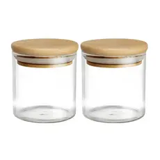 Kit De 2 Potes Hermético Mantimento De Vidro Com Tampa Bambu 200ml