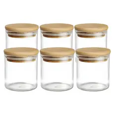 Kit De 6 Potes Hermético Mantimento De Vidro Com Tampa Bambu 200ml