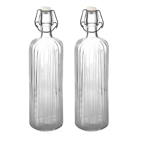 Kit 2 Garrafa De Vidro Água Suco Refrigerante 1l Transparente