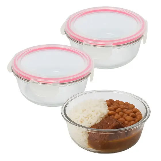 Kit 2 Pote Vidro 950ml Redondo Não Vaza Marmita Tampa Hermético Vidro