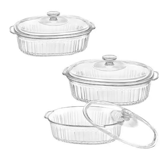 Kit 2 Travessa Assadeira Redonda Vidro Tampa 1,8l 2,8l Forno