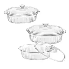 Kit 2 Travessa Assadeira Redonda Vidro Tampa 1,8l 2,8l Forno