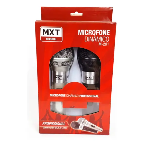 Microfone De Mão Duplo Karaoke Igreja Bar Lanchonete Com 2 Cabos 5 Metros 2 Microfones