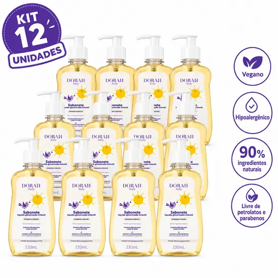 Kit 12 Sabonete Líquido Infantil Dorah Baby 230ml Dermatologicamente Testado - Pump