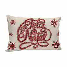 Capa de Almofadas Baguete Natalina Retangular 50x30cm Decorativa C/ Zíper Sala Quarto Feliz Natal
