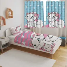 Kit Jogo Quarto Infantil Cortina + Jogo Lençol Kit Solteiro 3 Peças  Casa Decoração Gatinha Marie