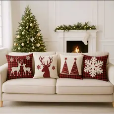 Kit 4 Capas de Almofadas Decorativas 45x45cm Feliz Natal Sala Quarto e Decoração