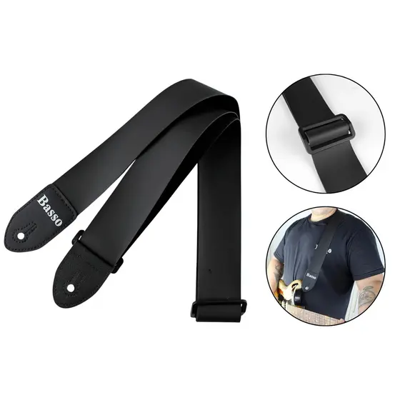Correia Basso P/ Guitarra Baixo Violão Couro Preto Simples