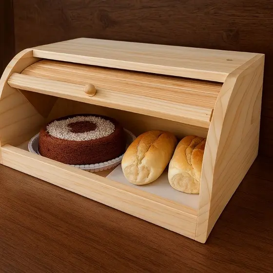 Porta Pão Grande Pinus Com Tampa Retrátil 40x25x19cm - MundoMadeira