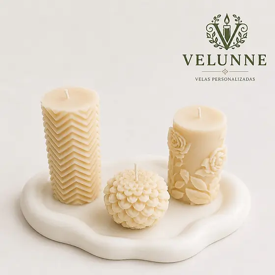 kit 4 peças Velas Decorativas Aromaticas com bandeja