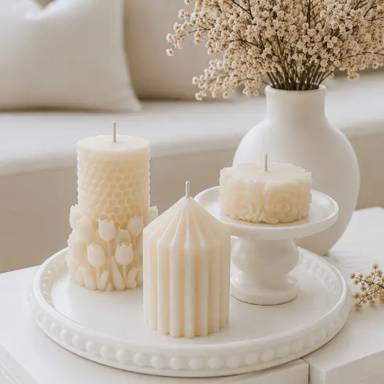 kit 5 peças  Velas Decorativas Aromaticas  com bandeja