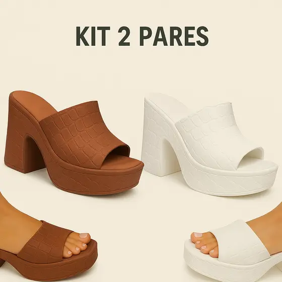 Kit Pares Tamanco Plataforma Salto Alto Feminino Confortável Lançamento