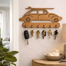 Porta Chaves de Parede Fusca em MDF – Organizador Decorativo com Ganchos para Chaves