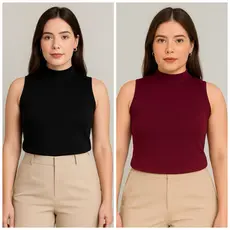 Kit 2 Blusas Femininas Regata Gola Alta em Viscolycra – Moda Social e Casual, Várias Cores
