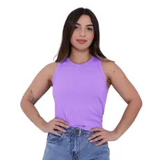 Regata Lilas Americana Blusinha Feminina Canelada Ribana
