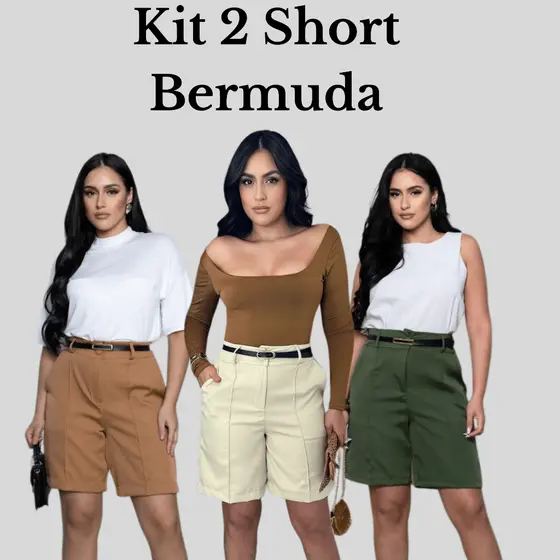 Kit 2 Short Bermudas Alfaiataria Feminina ACOMPANHA 1 CINTO