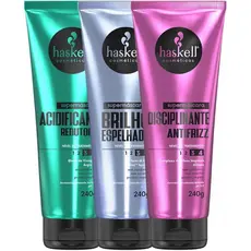Haskell Kit Supermáscaras Acidificante Redutor de pH Brilho Espelhado e Disciplinante Antifrizz 240g Tratamento Capilar
