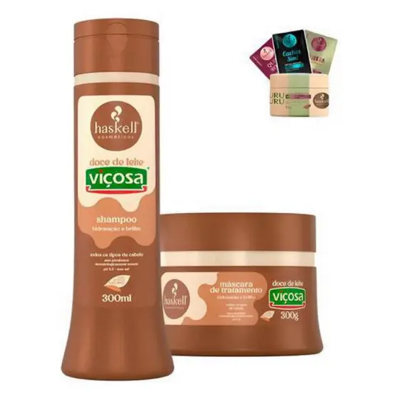 Haskell Kit Doce de Leite Viçosa Shampoo & Máscara 300ml Hidratação e Nutrição com Pantenol e Leite Vegetal