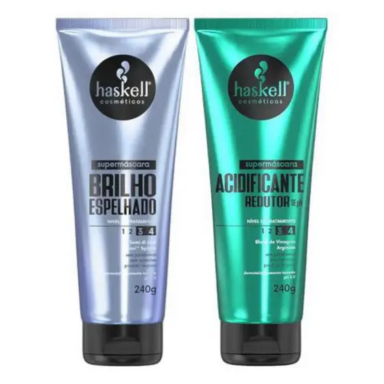 Haskell Kit Supermáscaras 1 Acidificante 1 Brilho Espelhado 240g Hidratação Profunda e Luminosidade Tridimensional