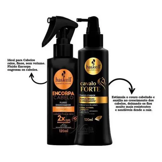 Haskell Cavalo Forte Spray De Crescimento + Fluido Encorpa para Todos os Tipos de Cabelo com Biotina Pantenol Queratina