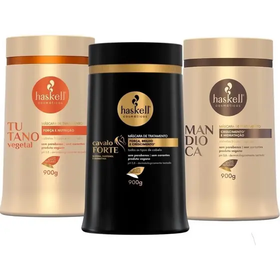 Kit cronograma capilar Haskell para cabelos elásticos, Hidratação, Reconstrução, Nutrição
