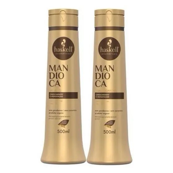 Haskell Kit Shampoo & Condicionador Mandioca 500ml para Crescimento e Hidratação Profunda com Vitaminas e Óleo de Mamona