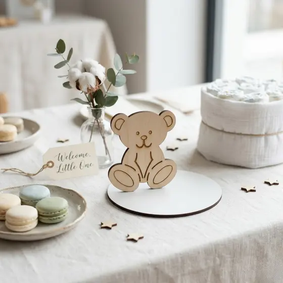 Kit 10 Centros de Mesa Ursinho em MDF Branco – Chá de Bebê