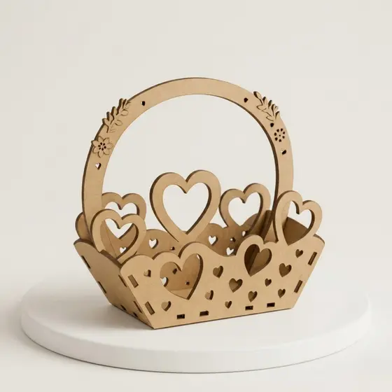 Cesta Em MDF Corações Presente Dia Dos Namorados Casamento