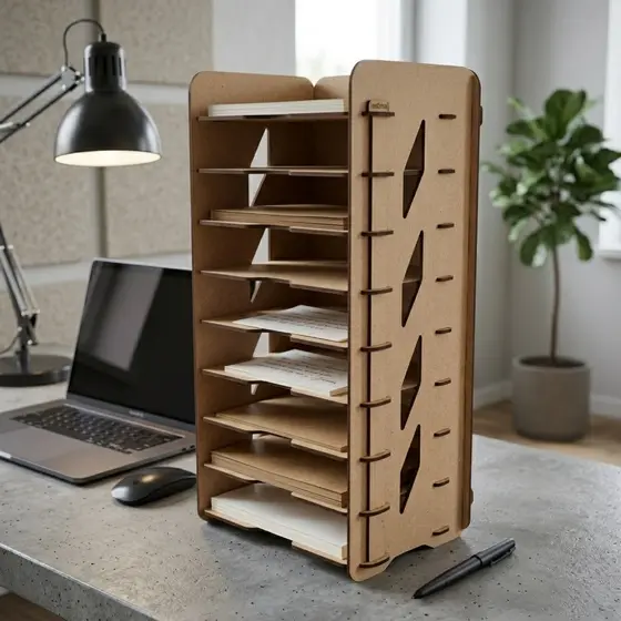 Organizador De Mesa Em Mdf Cru 12 Divisórias Papel A5