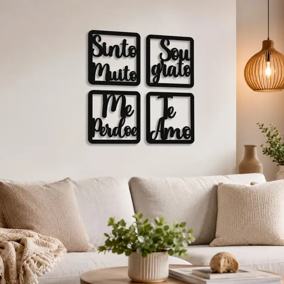 Quadro Decorativo Frases Hooponopono em MDF Kit com 4 Peças