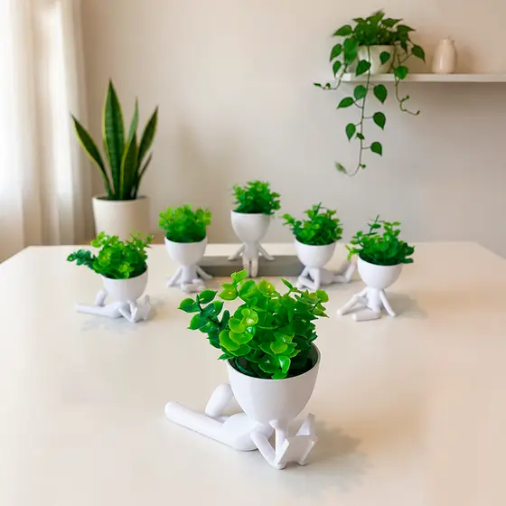 Kit 5 Mini Vasinhos com Planta Inclusa, Lembrancinha, Decoração para Casa, Sala, Estante, Enfeite, Suculenta, 6cm altura