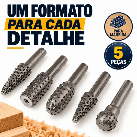 Kit De Lima Rotativa De Aço Para Madeira 5 peças