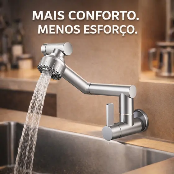 Torneira Extensora 1080° de Parede Braço Robótico Cromada 1/2” Jato Duplo Anti Respingo