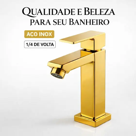 Torneira Banheiro Lavabo Dourada Inox Luxo