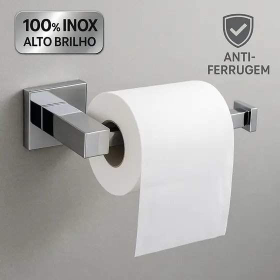 Porta Papel Higiênico Reto Papeleira Metal Inox100% Suporte Papel Moderno