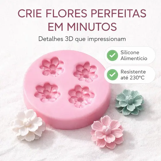 Molde Silicone Peônia Flor Cerejeira 3D Para Velas Sabonete Resina Gesso
