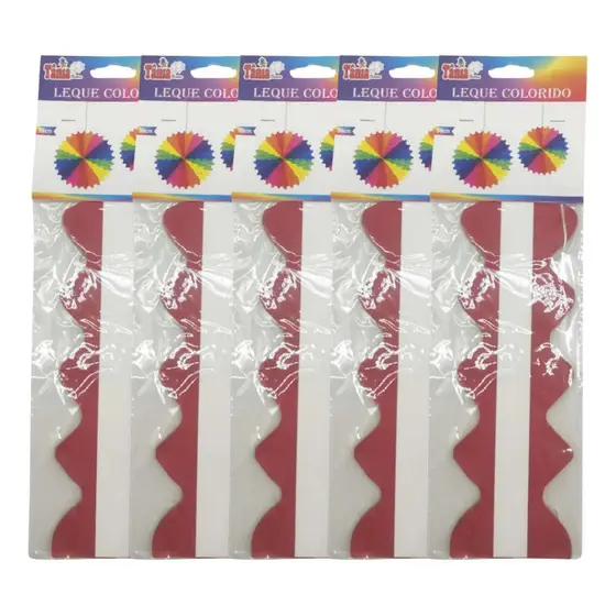 Kit 5 Leques de Papel Vermelho e Branco Festa Junina