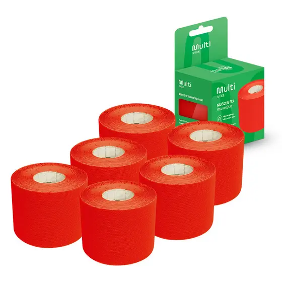 Kit 6 Fitas Kinésio Muscle Fix 5x500cm Vermelho Multi Saúde - HC043K