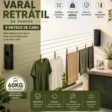 Varal Retrátil 4m Economiza Espaço Ideal Para Lavanderia Apartamento e Banheiro