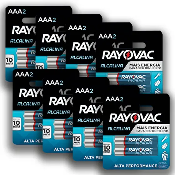 Pilha Alcalina AAA Rayovac Bateria 3A Palito kit 16 unidades