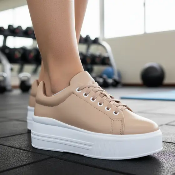 Tênis Feminino Casual Plataforma Nude Flatform Branco Promoção