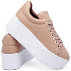 Tenis Feminino Plataforma Nude Sapatenis Tendência Branco Sola Alta Fashion Blogueira