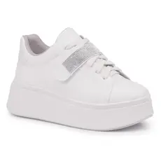Tênis Feminino Casual Branco Plataforma Sola Alta com Tira de Strass Moda Blogueira Original Confort