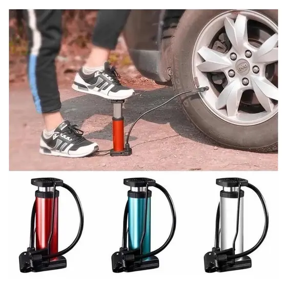 Bomba De Ar Alta Pressão Pedal Manual Bola Bicicleta Moto - Envio Já!