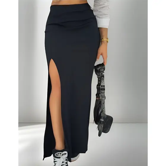 Saia Feminina Longa Cintura Alta Modeladora Fenda Lateral